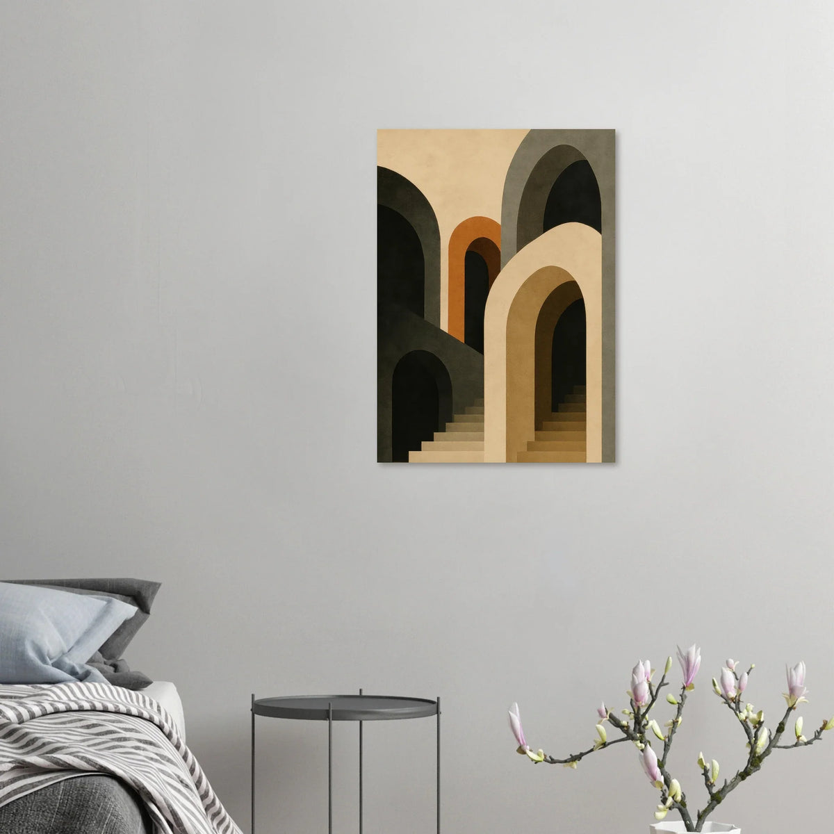 Abstract Arches & Stairs Poster - Modern Minimalist Wall Art in Earth Tones