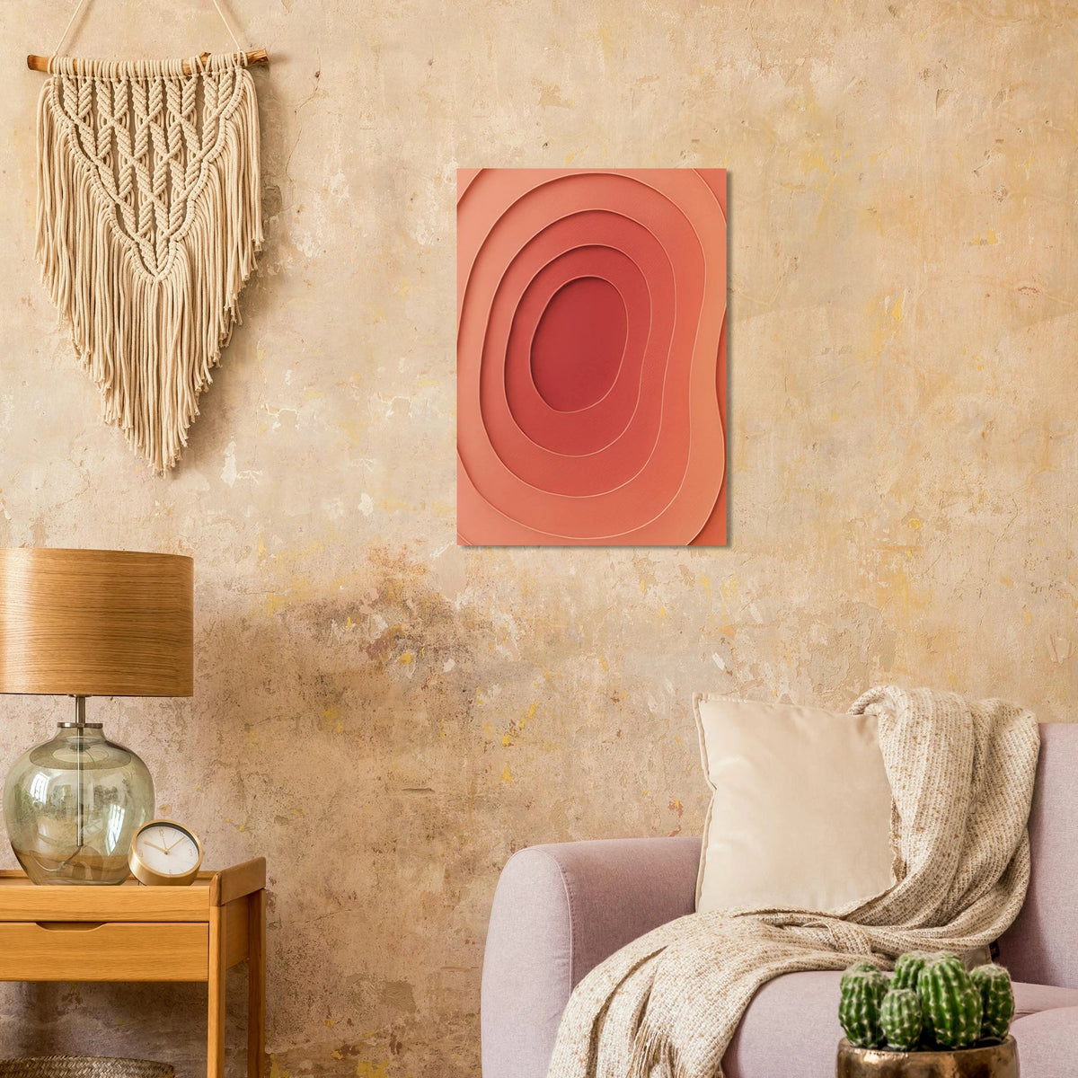 Abstrakt Värme: Minimalistisk Konturkonst i Terrakotta & Persika - Premiumposter i Valfri Storlek