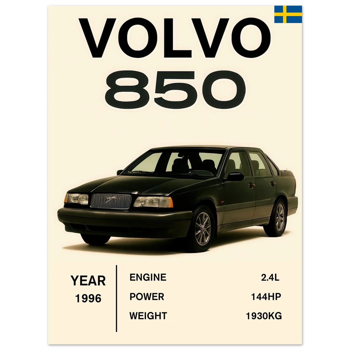Volvo 850 Klassisk Bil Affisch – Fånga Tidens Elegans med Premium Konsttryck