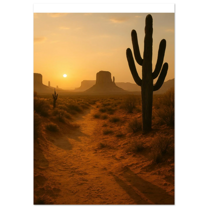 Desert Sunset Majesty: Vibrant Saguaro & Butte Landscape Poster in Multiple Sizes