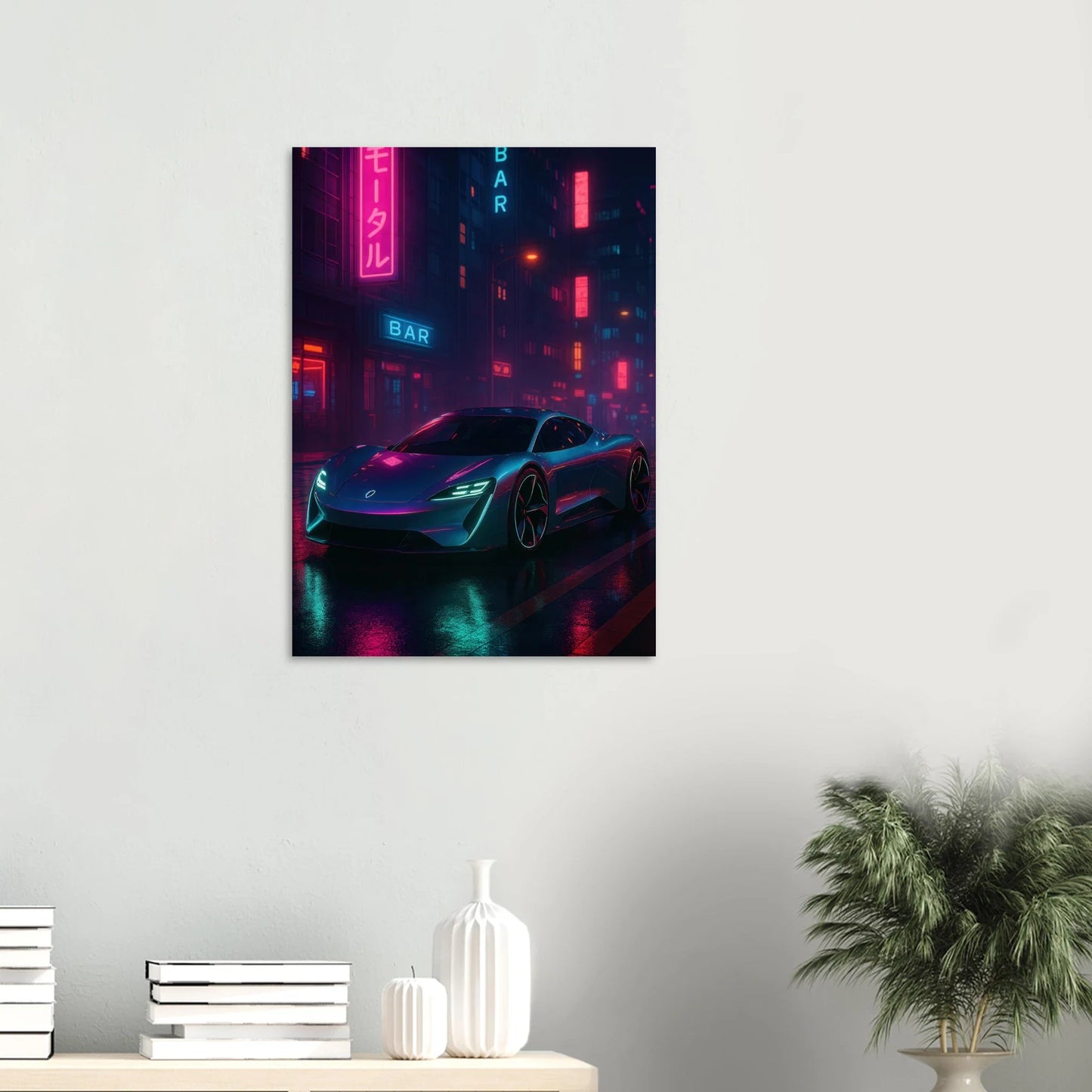 Neon Night Rider: Futuristic Car Street Art Print