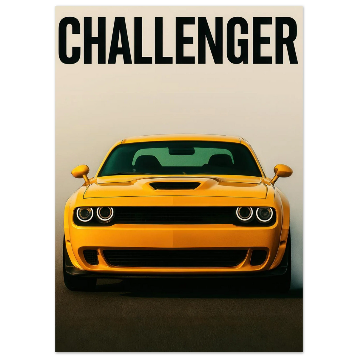 Challenger: Iconic Gul Muscle Car Konsttryck – Premium Halvblank Poster i Flera Storlekar