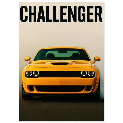 Challenger: Iconic Gul Muscle Car Konsttryck – Premium Halvblank Poster i Flera Storlekar