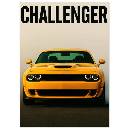 Challenger: Iconic Gul Muscle Car Konsttryck – Premium Halvblank Poster i Flera Storlekar