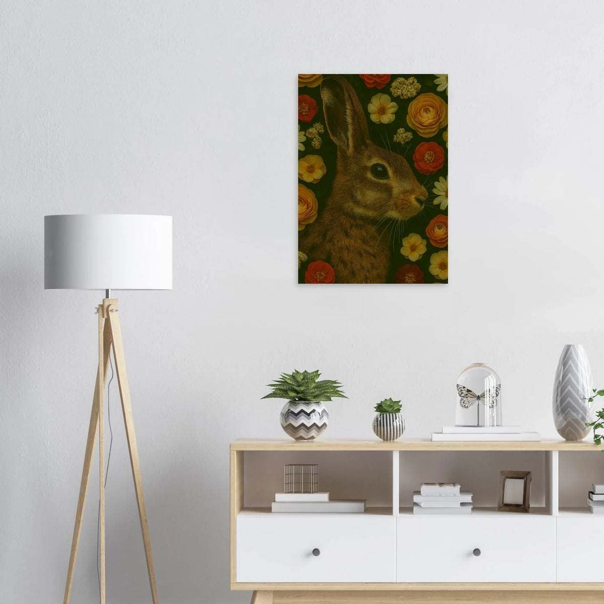 Djur - Mystisk Kanin Bland Blommor Poster - Premium Konsttryck