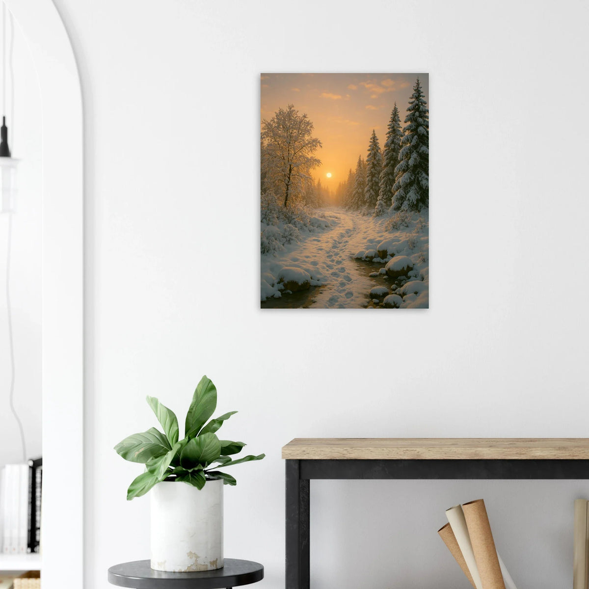 Winter Sunset Wonderland Poster - Golden Hour Forest Landscape Art Print in Various Sizes