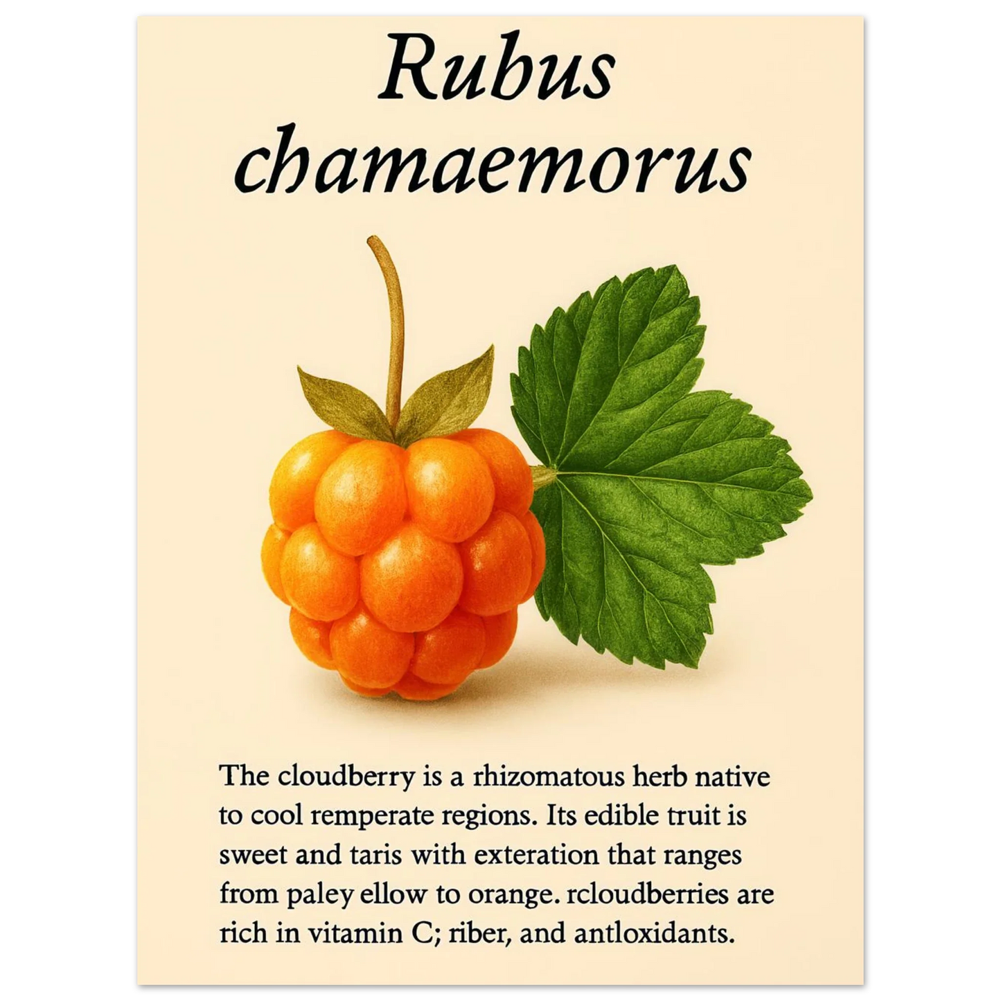 Rubus Chamaemorus Cloudberry Botanical Print - Vibrant Orange Fruit Wall Art Poster in Multiple Sizes