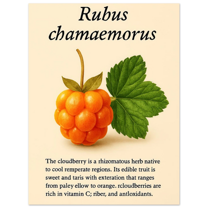 Rubus Chamaemorus Cloudberry Botanical Print - Vibrant Orange Fruit Wall Art Poster in Multiple Sizes