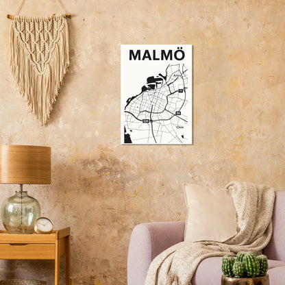 Malmö Urban Map Poster - Minimalist Black & White City Art Print