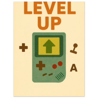 Level Up Retro Gaming Poster – Nostalgic Art Print for Gamers