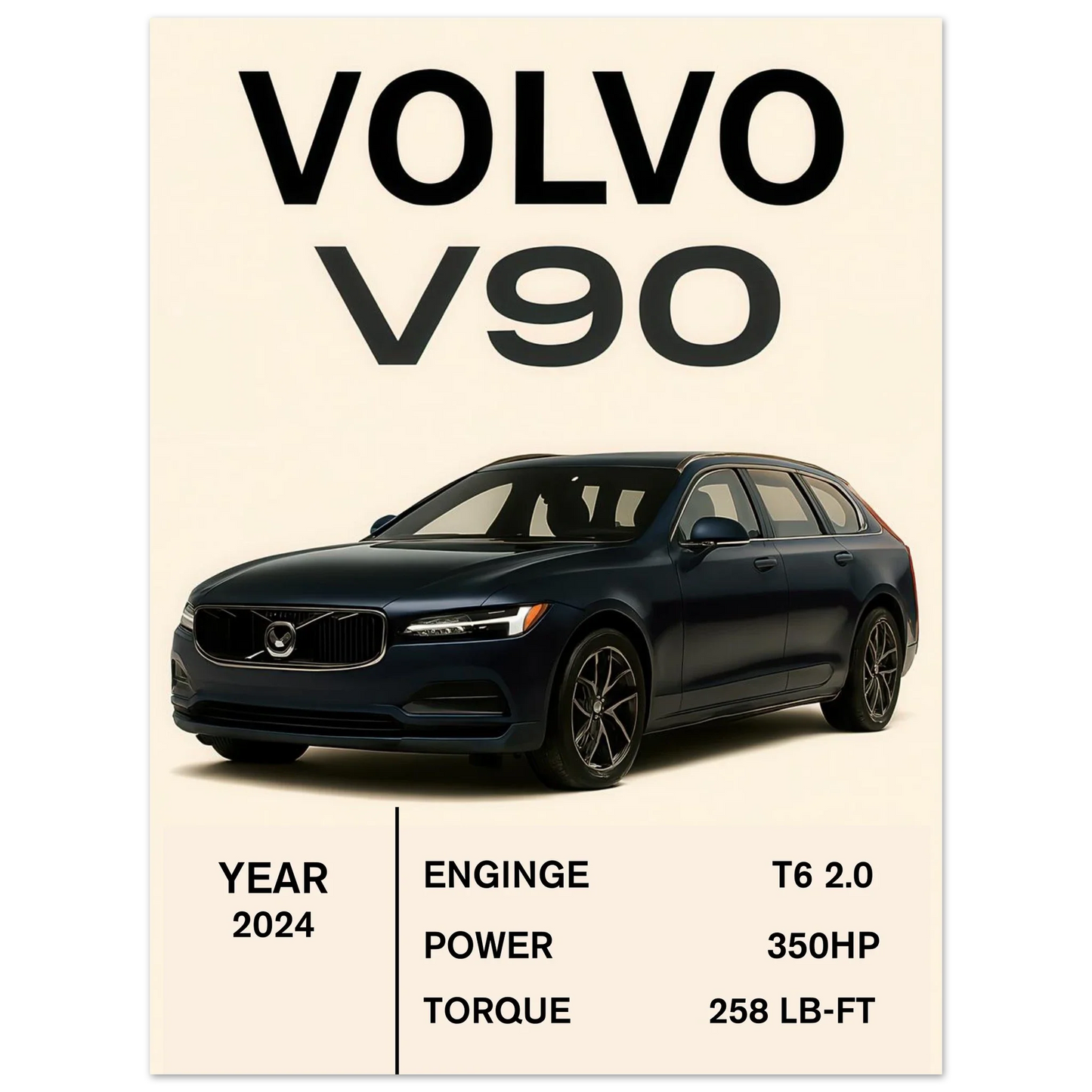 Volvo V90 2024 Art Print: Elegant Swedish Design for Your Space