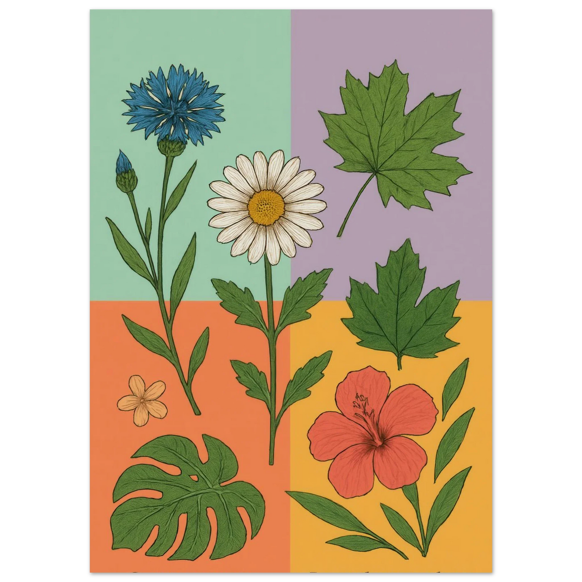 Frukter Botanisk Konsttryck – Levande Blommor och Blad på Premium Papper, Välj Din Storlek