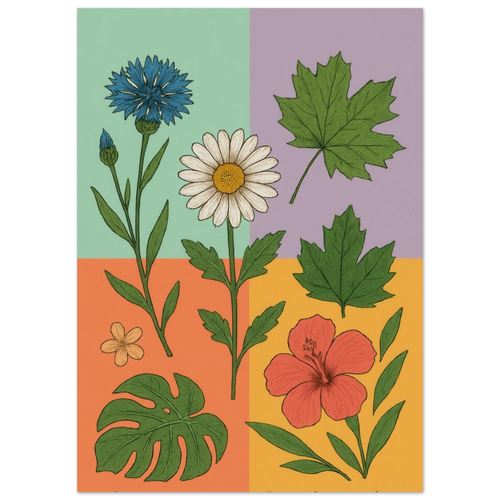 Frukter Botanisk Konsttryck – Levande Blommor och Blad på Premium Papper, Välj Din Storlek