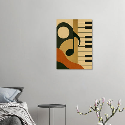 Retro Jazz Melodies Poster – Abstract Music Art Print with Piano Keys & Notes in Warm Earth Tones