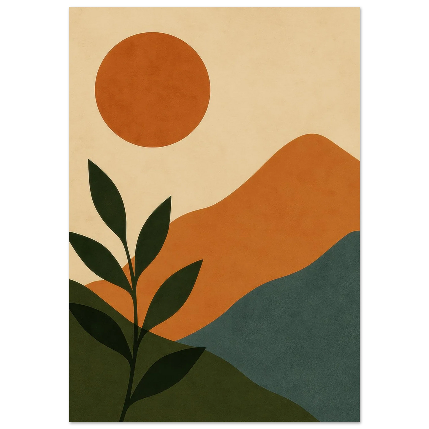 Minimalist Landscape Art Print – Earthy Tones & Botanical Poster for Boho Decor, available in 29 Sizes