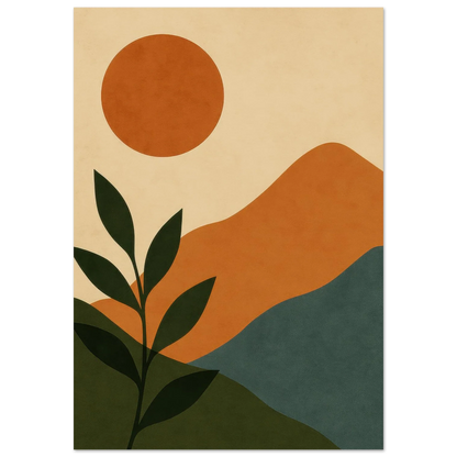Minimalist Landscape Art Print – Earthy Tones & Botanical Poster for Boho Decor, available in 29 Sizes