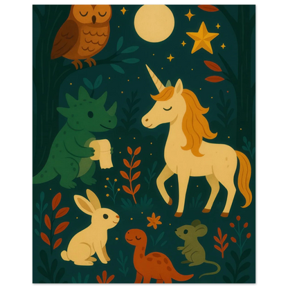 Magical Forest Friends Art Print – Whimsical Woodland Decor for Nursery & Kids' Rooms