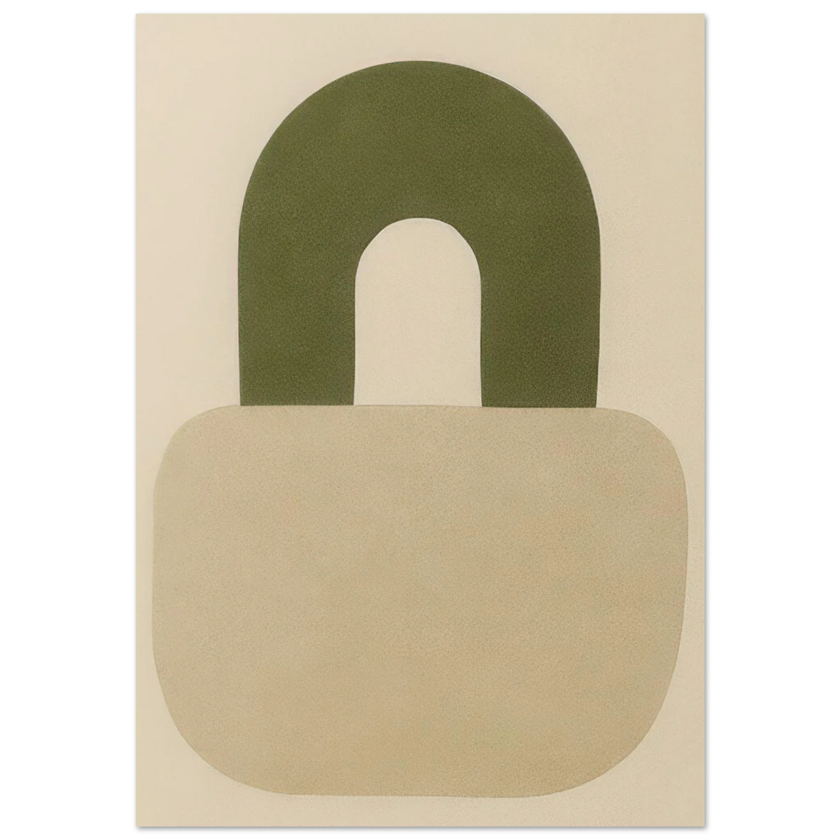 Abstrakt minimalistisk hänglåsdesign poster – Mjuk beige och armygrön väggkonst i premiumkvalitet