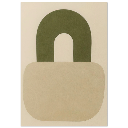 Abstrakt minimalistisk hänglåsdesign poster – Mjuk beige och armygrön väggkonst i premiumkvalitet