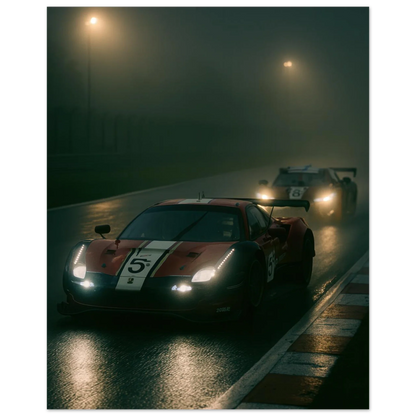 Bilar i Dimma: Dynamisk MotorSport Poster för Entusiasten
