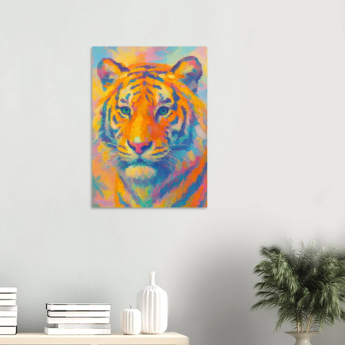Djur: Psychedelic Tiger Canvas Print - Vibrant Abstract Wildlife Art in Multiple Sizes