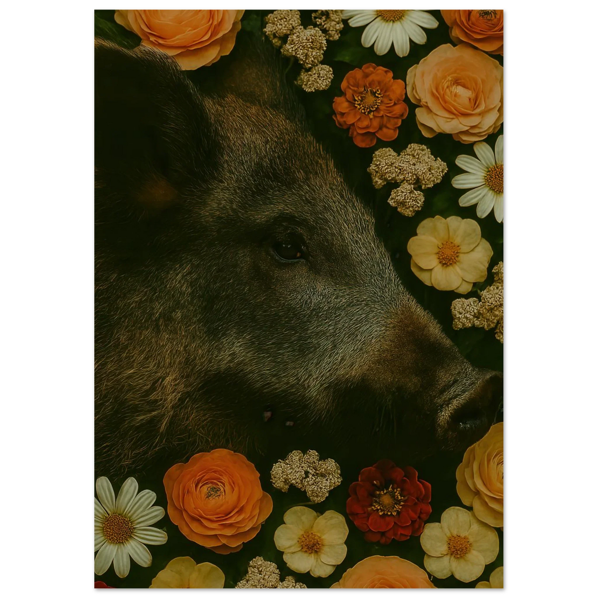 Vildsvin i Blomsteräng Konsttryck – En Djurisk Symfoni av Färger