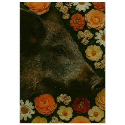 Vildsvin i Blomsteräng Konsttryck – En Djurisk Symfoni av Färger
