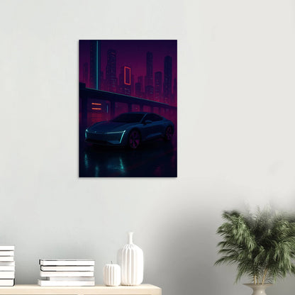 Neon Night Rider: Futuristisk Bilkonsttryck i cyberpunkstil