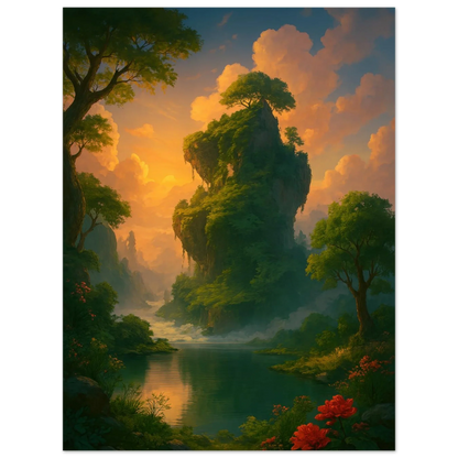 Mystical Sunset Isle: Vibrant Landscape Premium Art Poster
