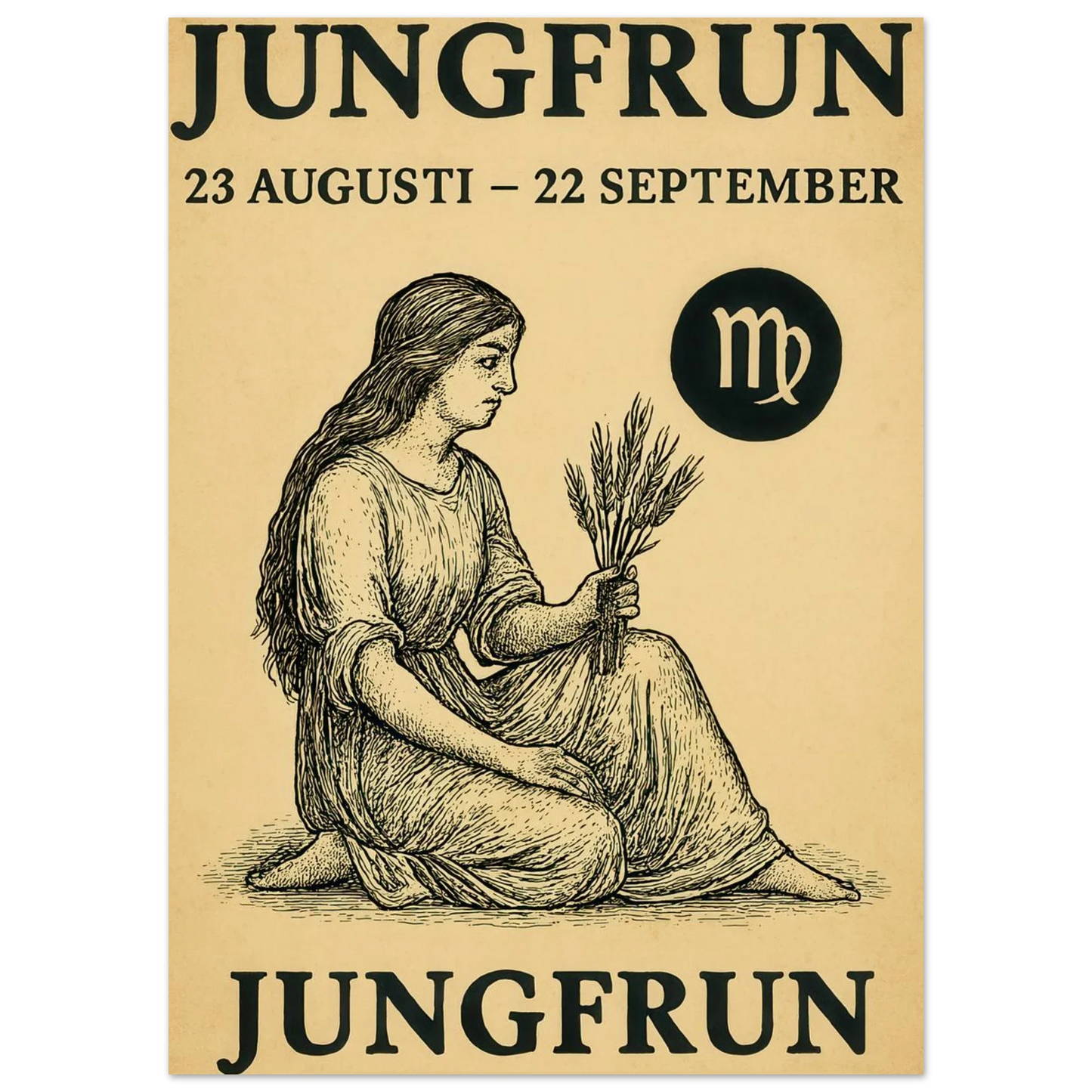 Vintage Virgo Zodiac Art Print – Jungfrun Swedish Astrology Poster with Classic Style