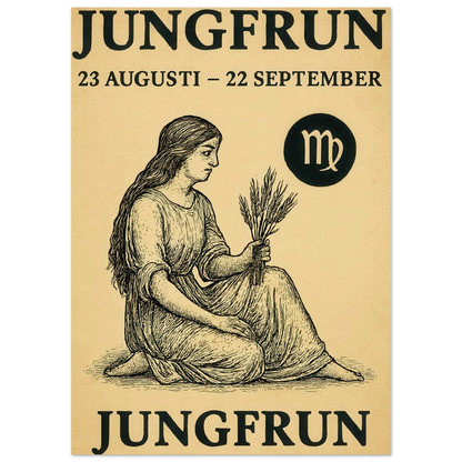 Vintage Virgo Zodiac Art Print – Jungfrun Swedish Astrology Poster with Classic Style