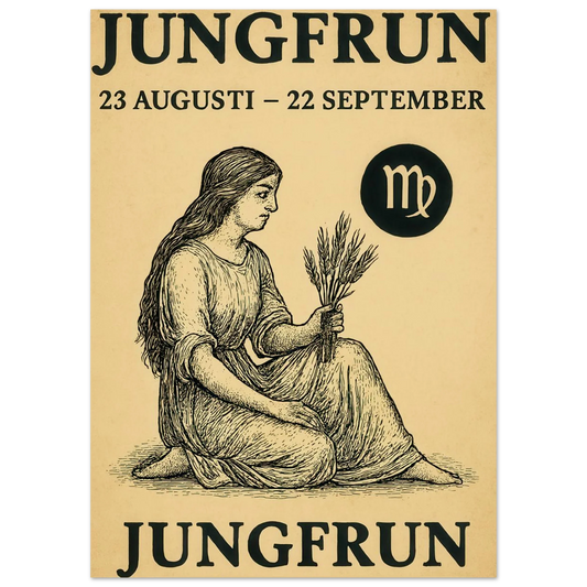 Vintage Virgo Zodiac Art Print – Jungfrun Swedish Astrology Poster with Classic Style