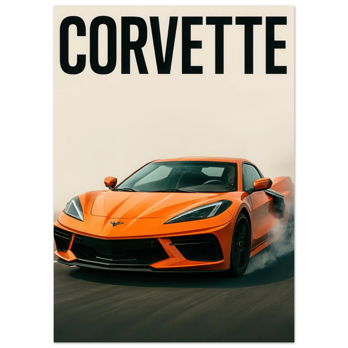 Corvette Stingray Sportbil Affisch: Ikonisk Orange Racing Konsttryck i Premiumkvalitet