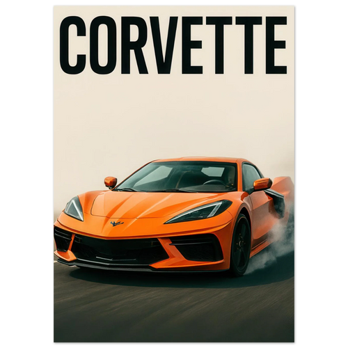 Corvette Stingray Sportbil Affisch: Ikonisk Orange Racing Konsttryck i Premiumkvalitet