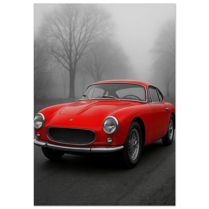 Bilar: Classic Red Sports Car Art Print – Captivating Mist Series, Available in Multiple Sizes