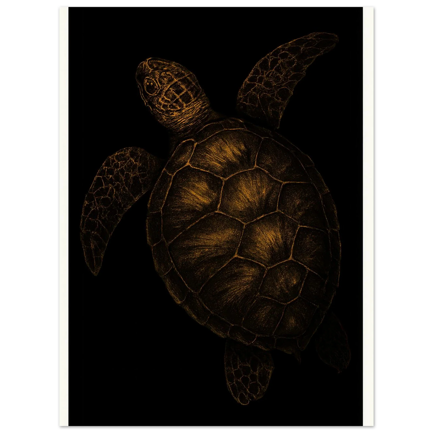 Djur: Golden Sea Turtle Art Print – Timeless Ocean Elegance for Your Home, Available in Multiple Sizes