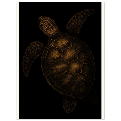 Djur: Golden Sea Turtle Art Print – Timeless Ocean Elegance for Your Home, Available in Multiple Sizes