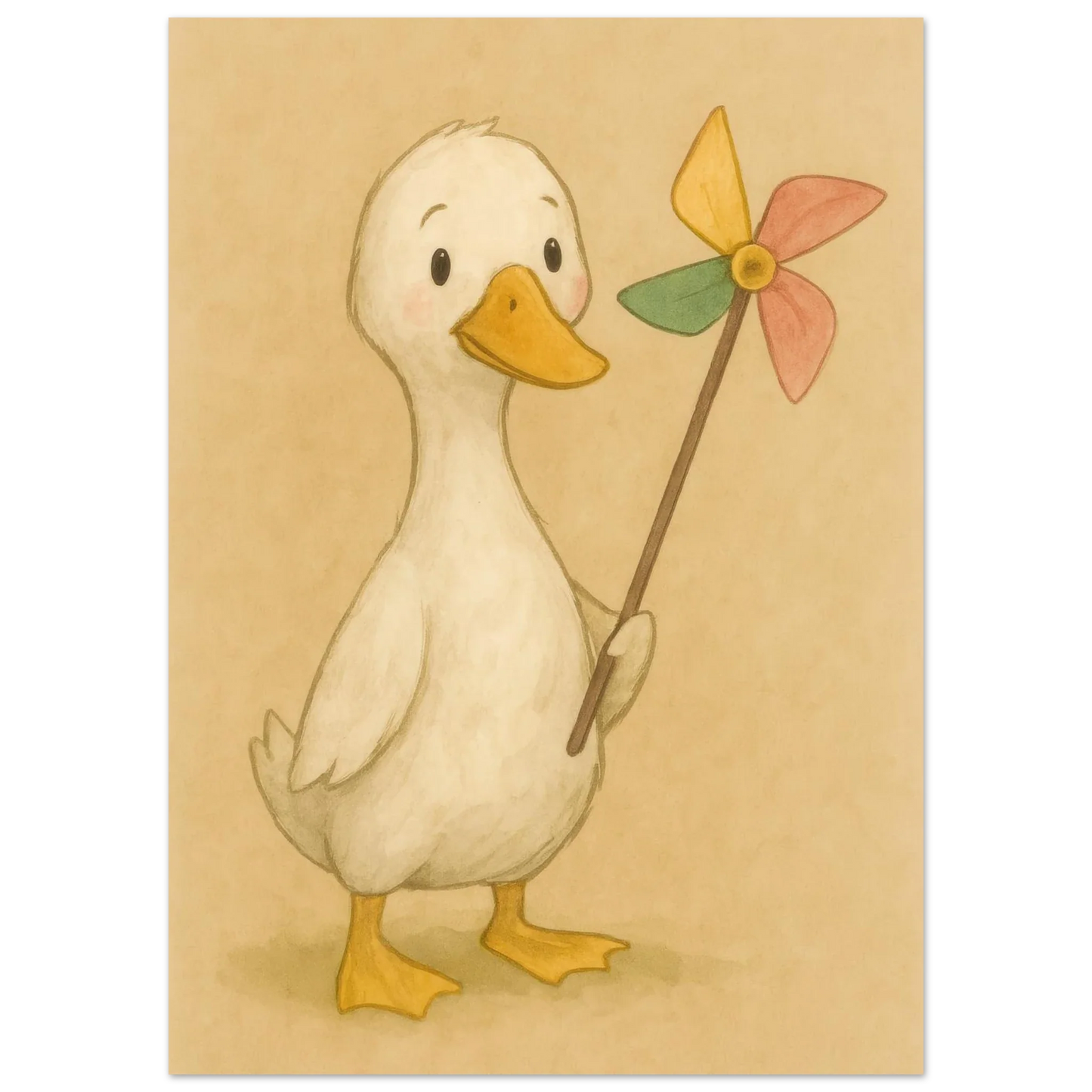 Barnyard Charm: Little Duck with Pinwheel – Vintagestil Poster
