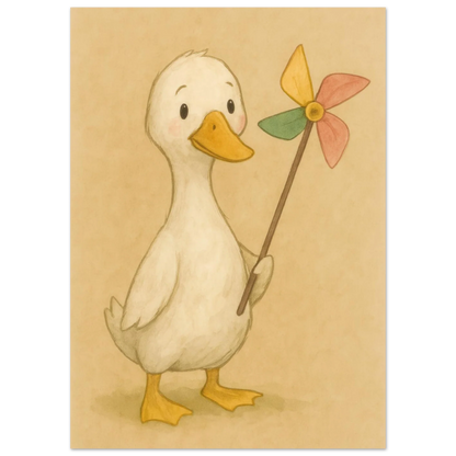 Barnyard Charm: Little Duck with Pinwheel – Vintagestil Poster