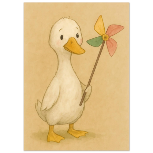 Barnyard Charm: Little Duck with Pinwheel – Vintagestil Poster