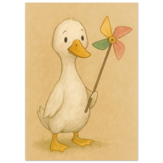Barnyard Charm: Little Duck with Pinwheel – Vintagestil Poster