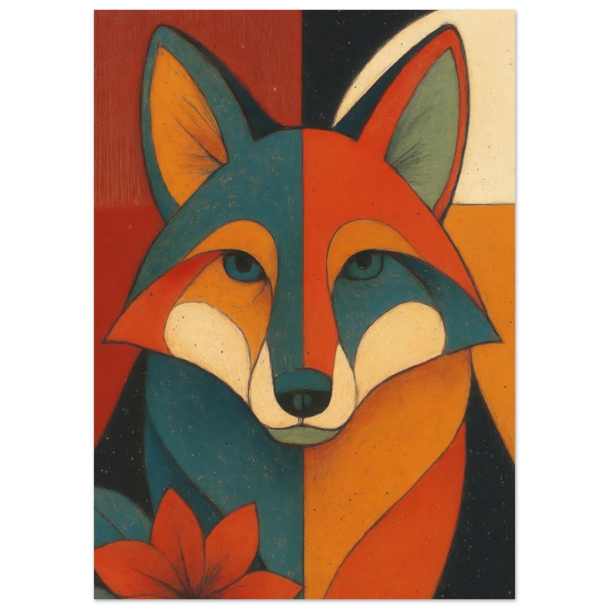 Djur: Vibrant Cubist Fox Art Print – Modern Nordic Elegance for Your Home