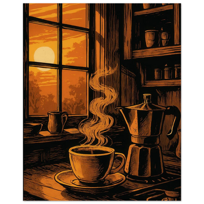 Frukter: "Warm Morning Brew" Konsttryck – Mysig Kökskonst för Hemmet