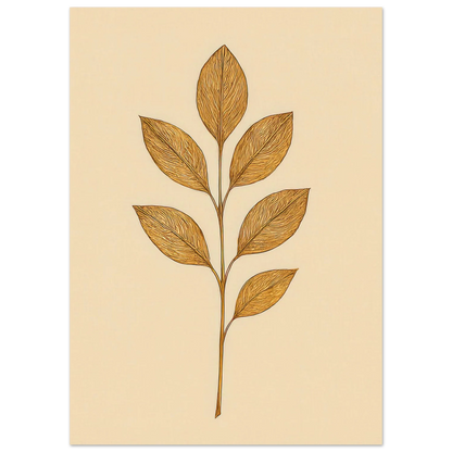 Frukter Golden Leaf Art Print - Minimalistisk Botanisk Väggkonst i Olika Storlekar