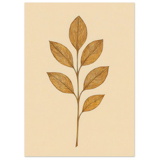 Frukter Golden Leaf Art Print - Minimalistisk Botanisk Väggkonst i Olika Storlekar