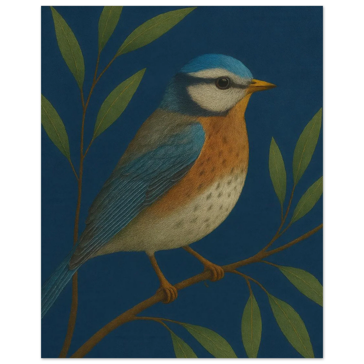 Djur: Blue Tit Fågelkonsttryck – Livfull Retro-inspirerad Väggkonst i Olika Storlekar