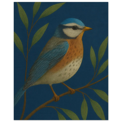 Djur: Blue Tit Fågelkonsttryck – Livfull Retro-inspirerad Väggkonst i Olika Storlekar
