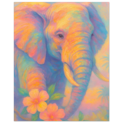 Pastell Safari Elefant Poster – Mjuk Konst i Regnbågens Färger, Välj Din Storlek