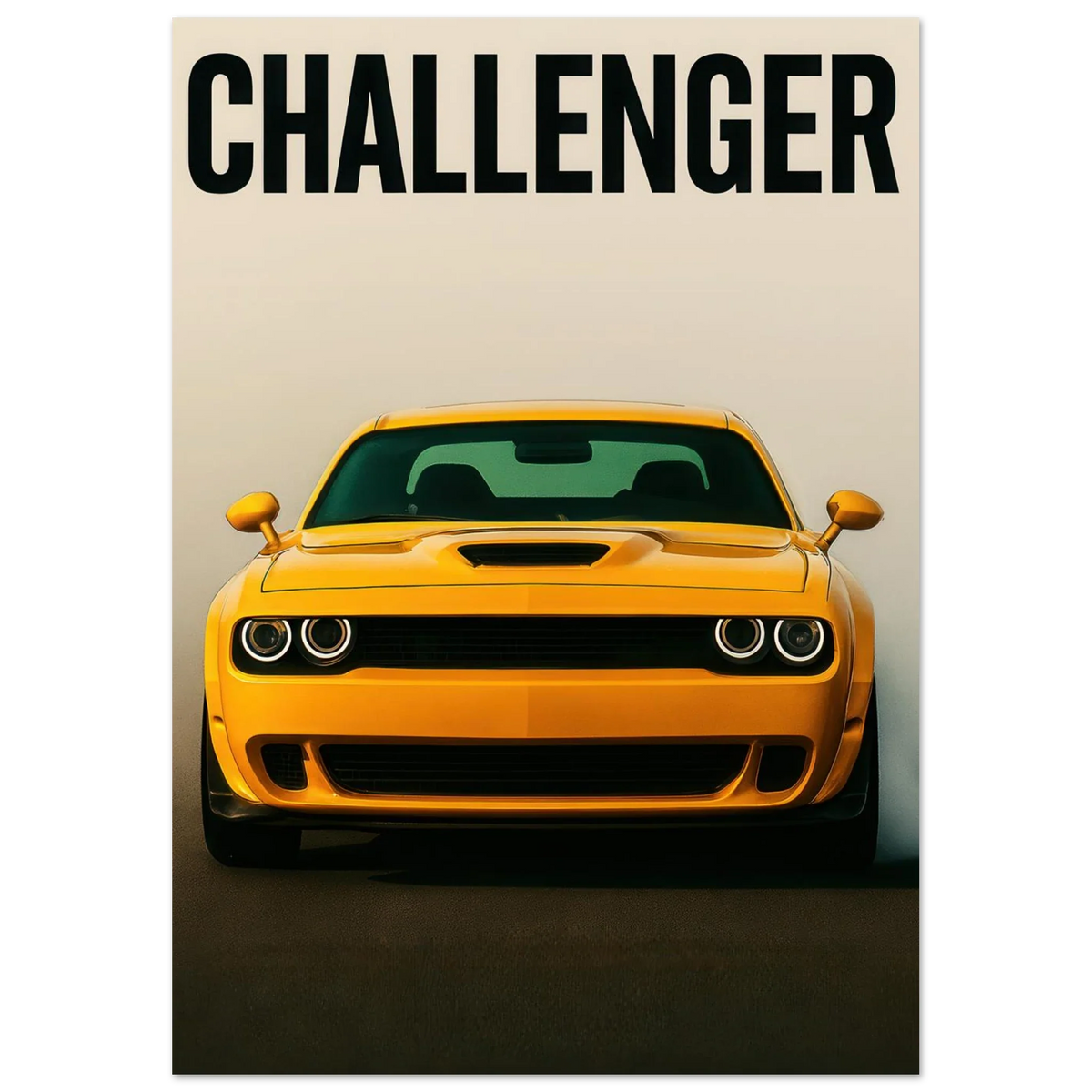 Challenger: Iconic Gul Muscle Car Konsttryck – Premium Halvblank Poster i Flera Storlekar