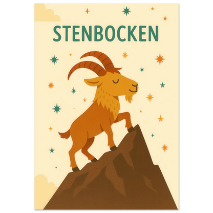 Stenbocken Zodiac Konsttryck: Charmigt Berggetmotiv på Premium Halvblankt Papper